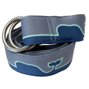 VINEYARD VINES Boys Whale Line D-Ring Belt Size Large Gray Blue